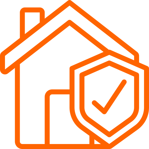 Line drawing of home with shield and check mark